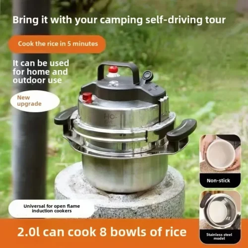 Portable 304 Stainless Steel Pressure Cooker – 0.8-2L for Outdoor Camping and Kitchen Use