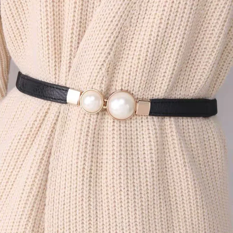 Elastic Womenβs Belt with Elegant Double Pearls Buckle for Dresses and Skirts Decor - Image 4