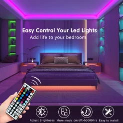 Alternative view of LED strip lights with 44 key remote control, RGB tape for home bedroom and party decor