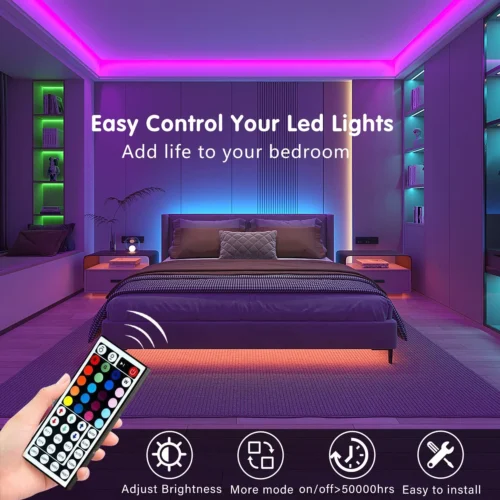 Alternative view of Led Strip Lights with 44 Key Remote Control 1m 5m 10m 20m RGB Tape Led Wall Room for Home Bedroom Party Decor TV Backlight