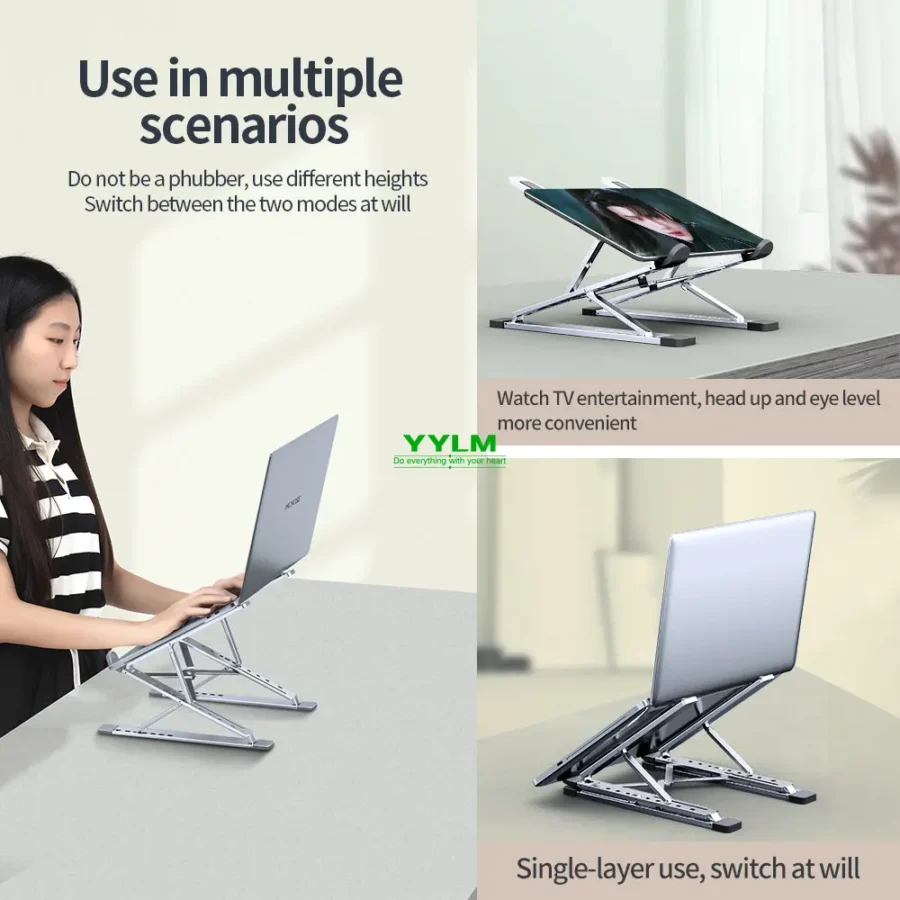 YYLM Aluminum Laptop Stand - Adjustable, Portable, and Foldable for MacBook and Notebooks - Image 3