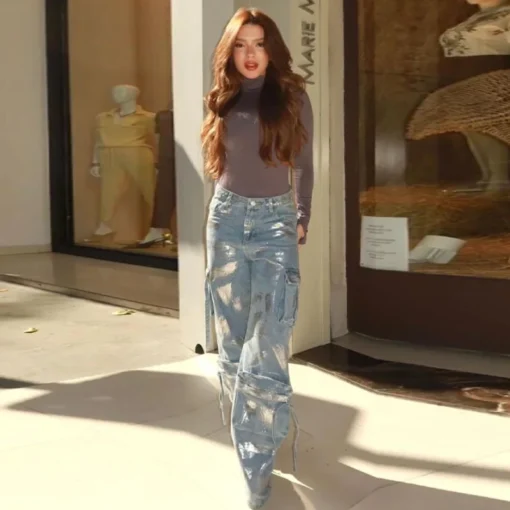 Vintage Denim Wide-Leg Baggy Jeans for Women with Autumn High Street Print - Image 5