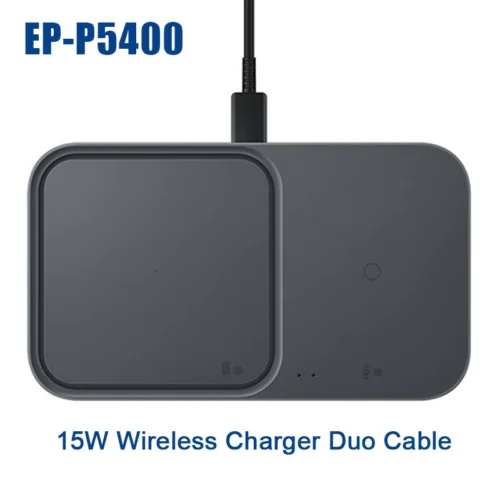 Samsung 15W Wireless Charger Duo with Travel Adapter - Compatible with Galaxy Smartphones and Smartwatches