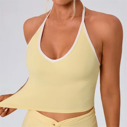 Yoga Top with Chest Pad and Contrasting Color for Women's Fitness Training - Image 3