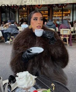 Alternative view of KONDALA Women's Brown Faux Fur Oversized Jacket with Turn-Down Collar