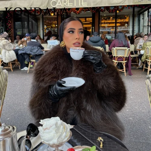 Alternative view of KONDALA Women's Brown Faux Fur Oversized Jacket with Turn-Down Collar