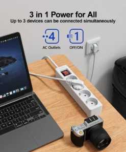 Alternative view of 4 Outlet EU Surge Protector Power Strip 1.5m Extension Cord AC Plug Socket Adapter 4 Socket Adapter with Overload Protection