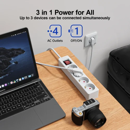 Alternative view of 4 Outlet EU Surge Protector Power Strip 1.5m Extension Cord AC Plug Socket Adapter 4 Socket Adapter with Overload Protection