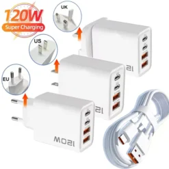 120W 4 Port USB C Charger with PD3.0 Fast Charging for iPhone, Samsung, Xiaomi, Redmi, Huawei