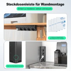 Alternative view of European Multi-Contact Power Strip with 2 USB-A and 2 Type-C Ports, 2M Extension Cord for Home Office and Kitchen