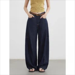 Alternative view of Wide Leg Denim Pants with High Waist Design for Women