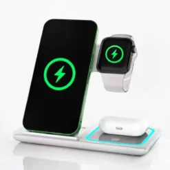 Wireless Travel Charger Stand - 3 in 1 Fast Charging Dock for iPhone, Apple Watch, and AirPods Users