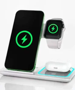 Wireless Travel Charger Stand - 3 in 1 Fast Charging Dock for iPhone, Apple Watch, and AirPods