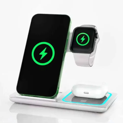 Wireless Travel Charger Stand - 3 in 1 Fast Charging Dock for iPhone, Apple Watch, and AirPods