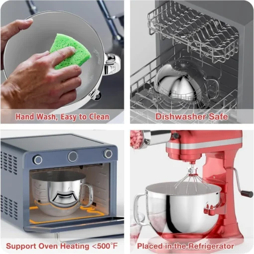 Stainless Steel Mixing Bowl with Handle for KitchenAid 4.5-5 QT Artisan & Classic Tilt-Head Mixers - Image 3