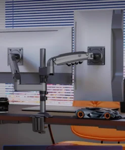 Alternative view of NB H180 Double monitor desk Holder Arm Gas Spring Full Motion 17"-27" LCD TV Mount ergonomic dual arm clamp bracket 2-9kgs each