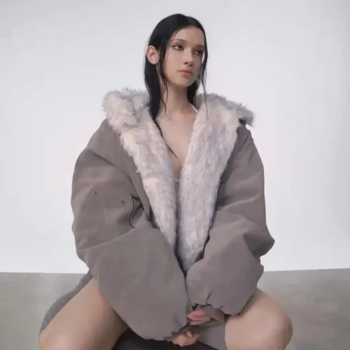 Winter Retro Hooded Fur Coat for Women - Oversized Casual Jacket