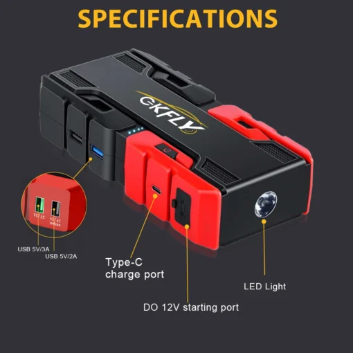 3000A Car Jump Starter with 44.4Wh Power Bank for Petrol and Diesel Vehicles - Image 5