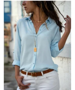 Autumn Shirt Women's Polo Collar Office Lady blouse Vintage Shirt Loose Button Up Down Shirts Fashion Tops