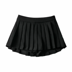 High Waist Pleated Mini Skirt with Vintage Summer Design for Women - black, XS（old）