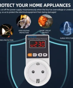 Alternative view of Automatic Voltage Protector Socket AC 220V Adjustable 16A Power Surge Protector EU Plug Socket Voltage Safe Refrigerator Protect