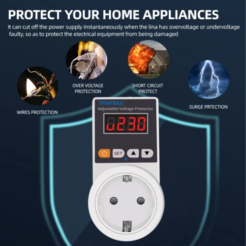 Alternative view of Automatic Voltage Protector Socket AC 220V Adjustable 16A Power Surge Protector EU Plug Socket Voltage Safe Refrigerator Protect