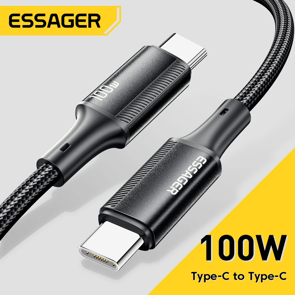 Essager Type C to C Cable for Fast 100W Charging with 5A Current for MacBook, iPad, iPhone 15, Oneplus, Xiaomi
