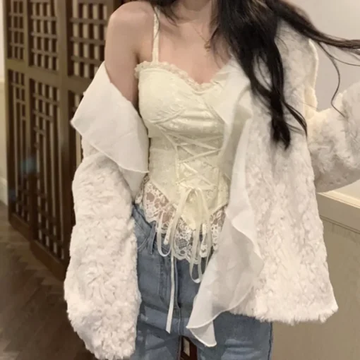 Crop Tops with Corset Lace Bandage Design for Women, Fashionable Sleeveless Camisole and Tank Top - Image 3