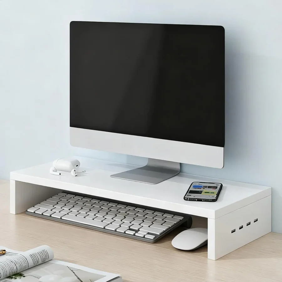 Monitor Stand Riser Ventilation Shelf Monitor riser with 4 USB ports Office Printer Stand wooden office keyboard storage rack - Image 3