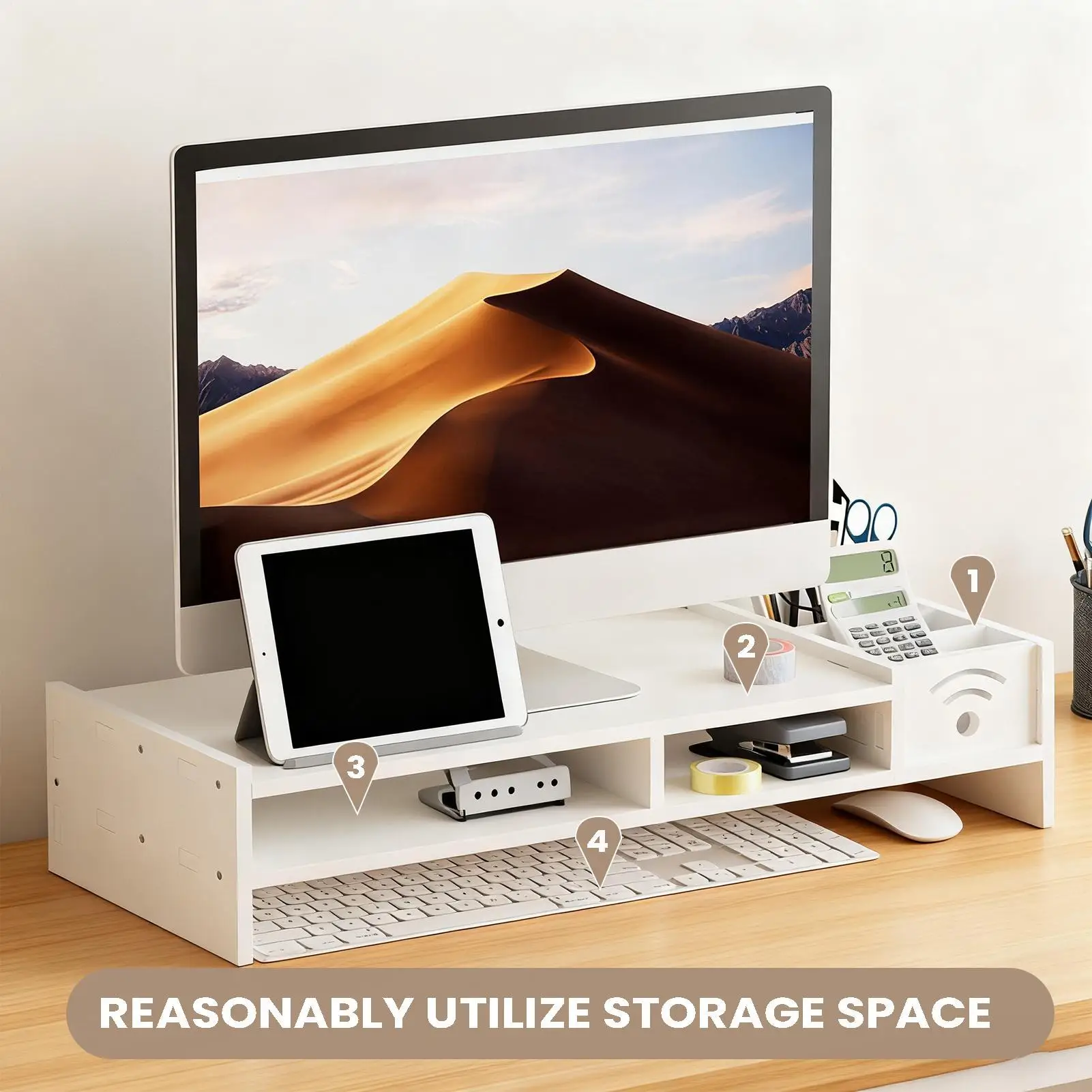 Computer Monitor Stand with 2-Tier Design and 4.3 Inch Height for Home Office Use - Image 3