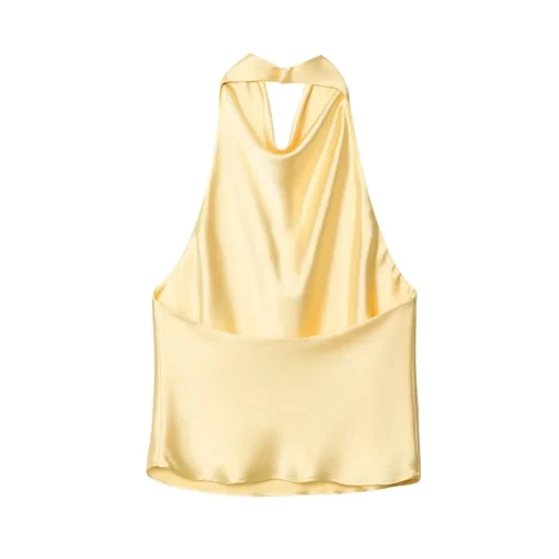 Halter Top with Satin Backless Design for Women - Black and Pink Summer Beach Camisole - Image 6