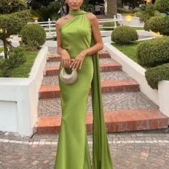 Satin Halter Backless Dress with Elegant Design for Summer Party Wear for Women