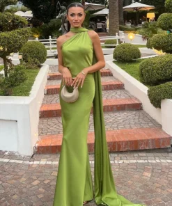 Elegant Satin Halter Backless Dress for Women - Summer Party Gown