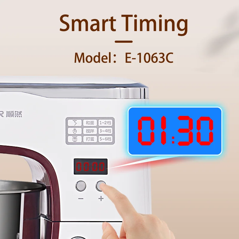 SUNATUR 5.5L Stand Mixer - 1300W Planetary Food Processor with Timer and Dough Kneader - Image 5