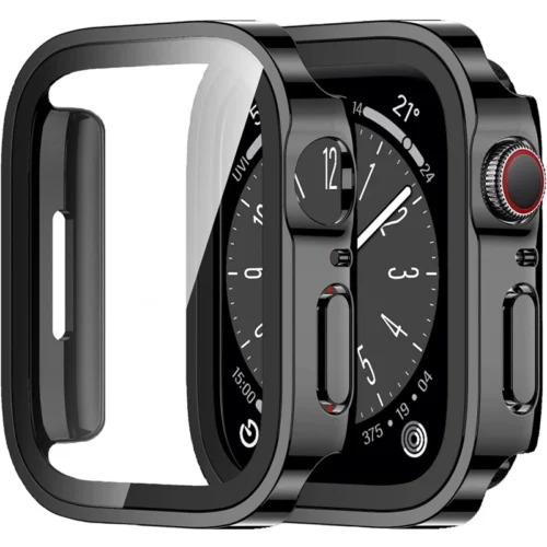 Glass+Case For Apple Watch 42 46mm 45mm 41 49 44mm 40 mm straight edge Screen Protector Cover Case iWatch SE 6 7 8 9 10 11 Ultra