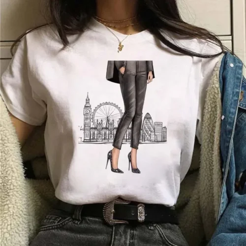 Women Clothes Lady Tees High Heel Graphic Printing T-shirts Summe Cute 90s Style Fashion Tops Female T Shirt Womens T-Shirts