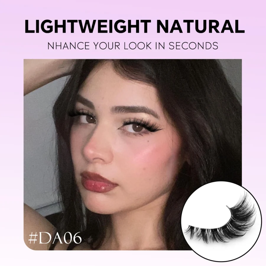 LASVIREY Fluffy Cat Eye Lashes Natural Mink Lashes Clear Band Natural Fluffy D Curl Lashes Extension Full Strip False Eyelashes - Image 4