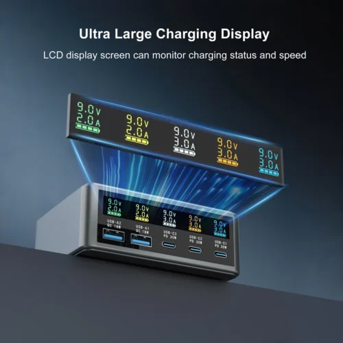 Alternative view of 120W Desktop Fast Charging Station PD 30W USB Type C 5-Port Digital Display GaN Charger for iPhone Samsung Xiaomi Phone Tablets