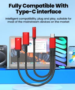 Alternative view of 3 in 1 PD 60W Fast Charge Adapter For Iphone16 15 Samsung Type C to Dual Type C/3.5mm Jack Audio Adapter Cable Headphone Adapter