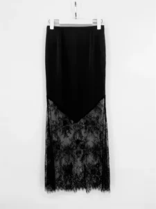 Maxi Skirt with Hollow Out Design, High Waist and Slim Fit for Women - Black Skirt, S