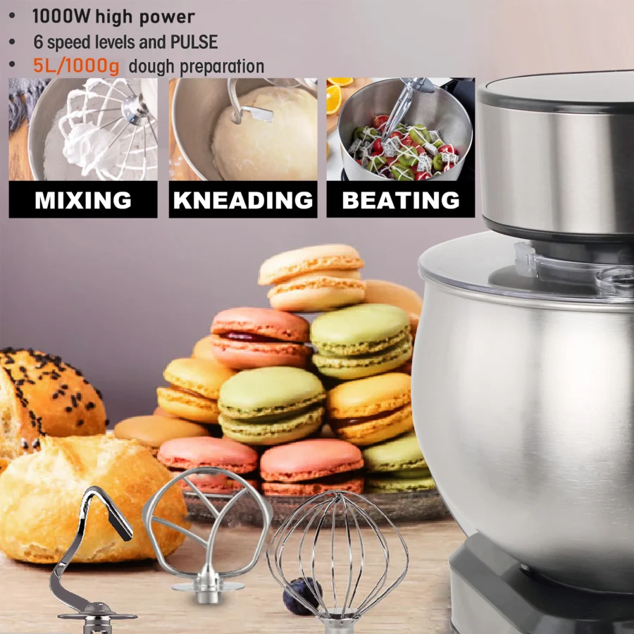 Sonifer 5L Stand Mixer with Stainless Steel Bowl for Baking and Food Preparation - Image 2