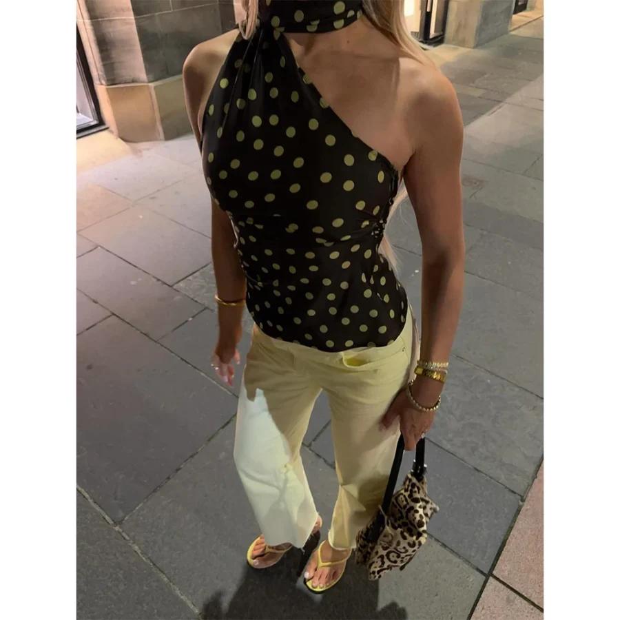 Women Summer Vintage Sexy Polka Dot Crop Tops Sleeveless Backless 2000s Aesthetic Slim Fits Club Party Lady Chic Tanks Tops - Image 5
