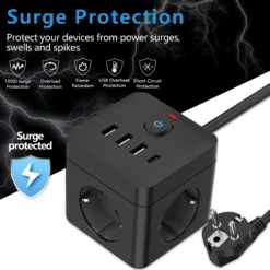 Alternative view of 7-in-1 Power Strip Surge Protector with 3 AC Outlets, 3 USB, and 1 Type-C for Desktop Charging