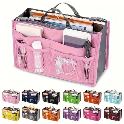 Large Capacity Bi-Fold Storage Bag with Double Zipper for Makeup and Toiletries