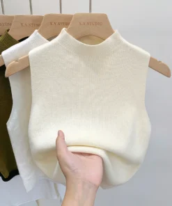 Alternative view of Women Knitted Tank Top Summer Fall Slim Sweater Short Sleeveless Solid Spring Autumn Sweaters Pullovers 2026