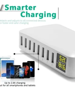 Alternative view of Multi 8 Port USB Fast Charger Desktop Phone Carregador LCD Display Charing station Dock HUB For Iphone 14 Samsung Xiaomi Tablet