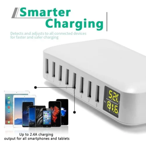 Alternative view of Multi 8 Port USB Fast Charger Desktop Phone Carregador LCD Display Charing station Dock HUB For Iphone 14 Samsung Xiaomi Tablet