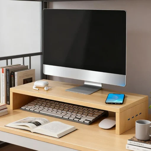 Monitor Stand Riser with Ventilation Shelf and 4 USB Ports for Office Use - Image 4