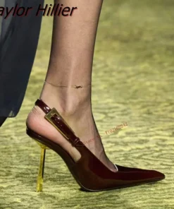 Alternative view of Genuine Leather Pumps Sandals 2023 New Summer Metal Heel Pointed Tip Shallow Cut Back Strap Pumps Fashion Versatile Track Shoes