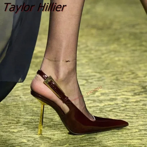 Alternative view of Genuine Leather Pumps Sandals 2023 New Summer Metal Heel Pointed Tip Shallow Cut Back Strap Pumps Fashion Versatile Track Shoes